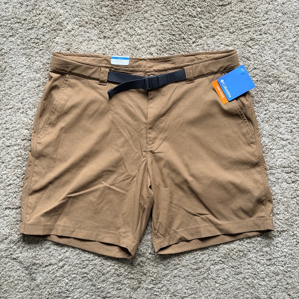NWT COLUMBIA MEN'S SULLIVAN BAY EXS TAN OMNI SHADE WICK SHORTS 36 X 8" $50